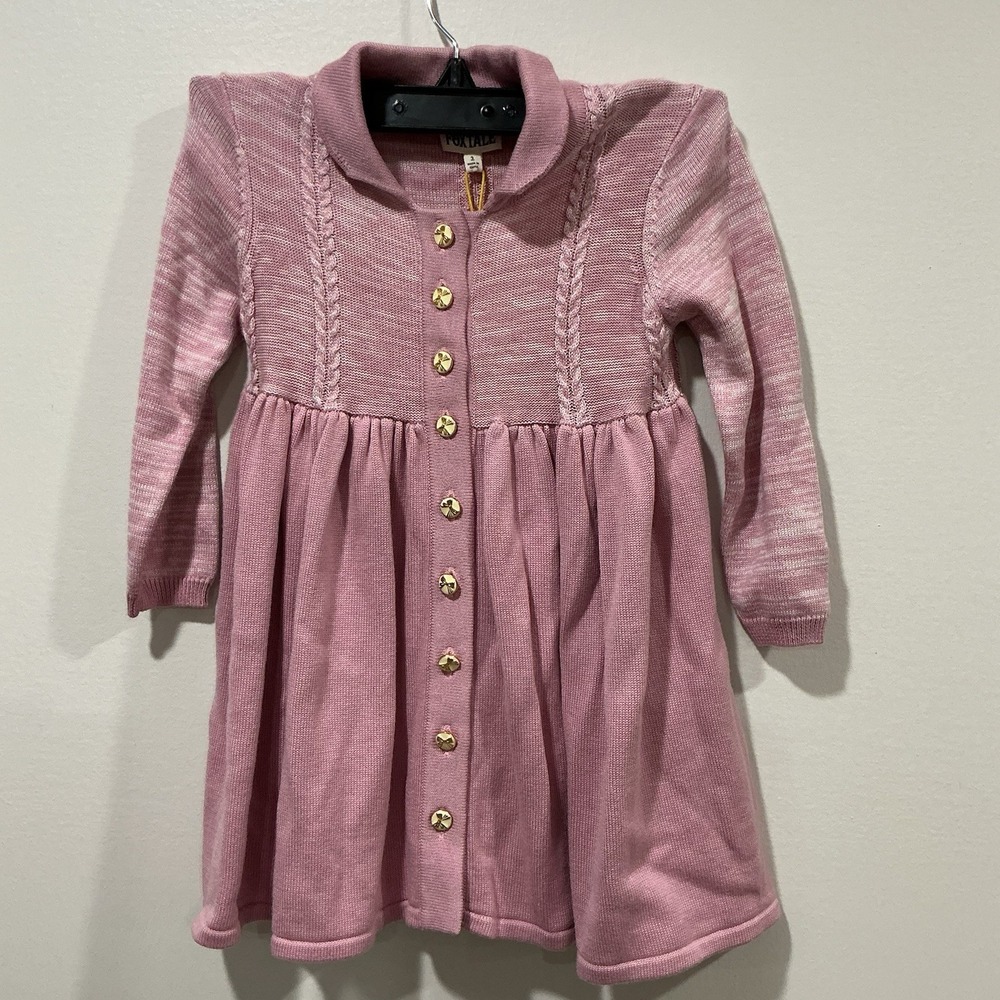 NWT Girls Finding Foxtale Blushing Knit Pink Dress Size 2‎ Bow Buttons